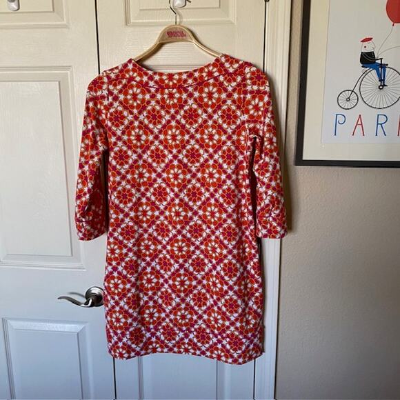 Lands' End Dress 3/4 Sleeve Multi-Color Stretch Geometric Women's Petite Medium - Picture 2 of 8